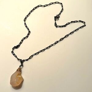 Vintage Silver Tone Chain necklace with light pink Crystal stone Pendant 18”